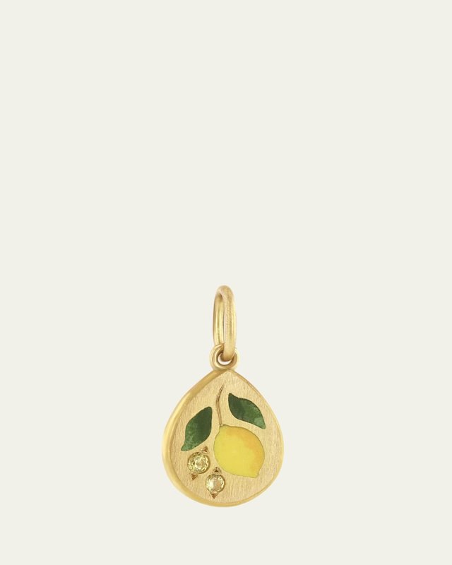 Lemon Enamel and Sapphire Pendant in 18K Yellow Gold